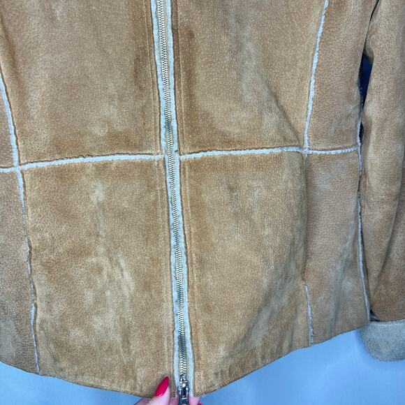 EMC Brown Leather Suede Zip Fur Lined Jacket Size Medium - Picture 3 of 14